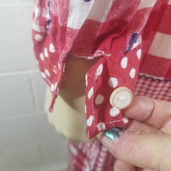 Vtg 70s red gingham plaid patchwork long sleeve maxi dress - Picture 12 of 12